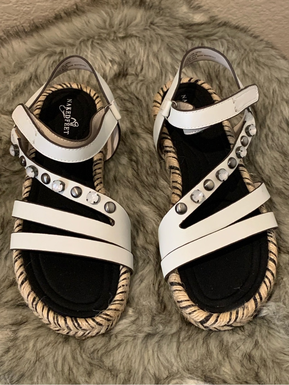 NAKED FEET | Arko White Espadrille Embellished Sandal 7.5 NEW